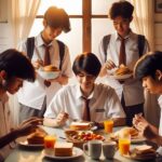 Sarapan Pagi Sehat: Pentingnya Memulai Hari dengan Makanan Yang Tepat siswa SMK sedang sarapan pagi